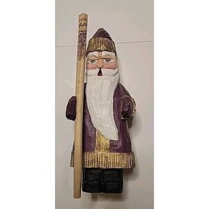 Folk Art Hand Carved SANTA Wood Hand Painted CHRISTMAS Signed Numbered Dated